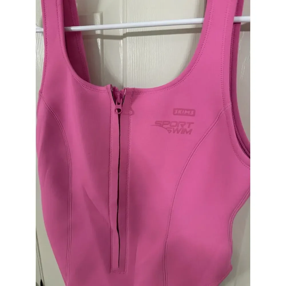 SKIMS Hot Pink One-Piece Swimsuit with Front Zip